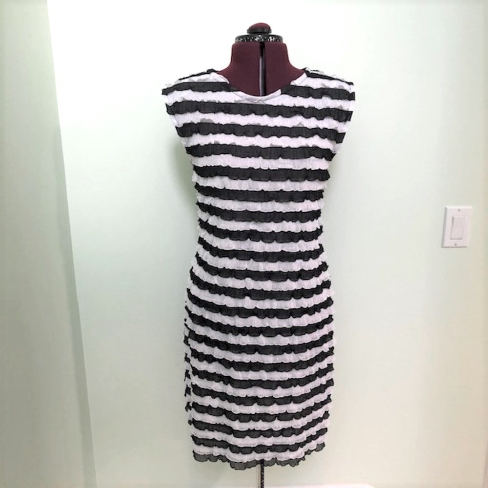 Shift Dress Black & White Striped Small 4-6 OOAK